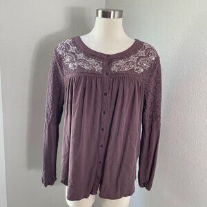 Knox Rose Top Womens Plus XXL Embroidered Long Sleeve Button Up Boho Shirt